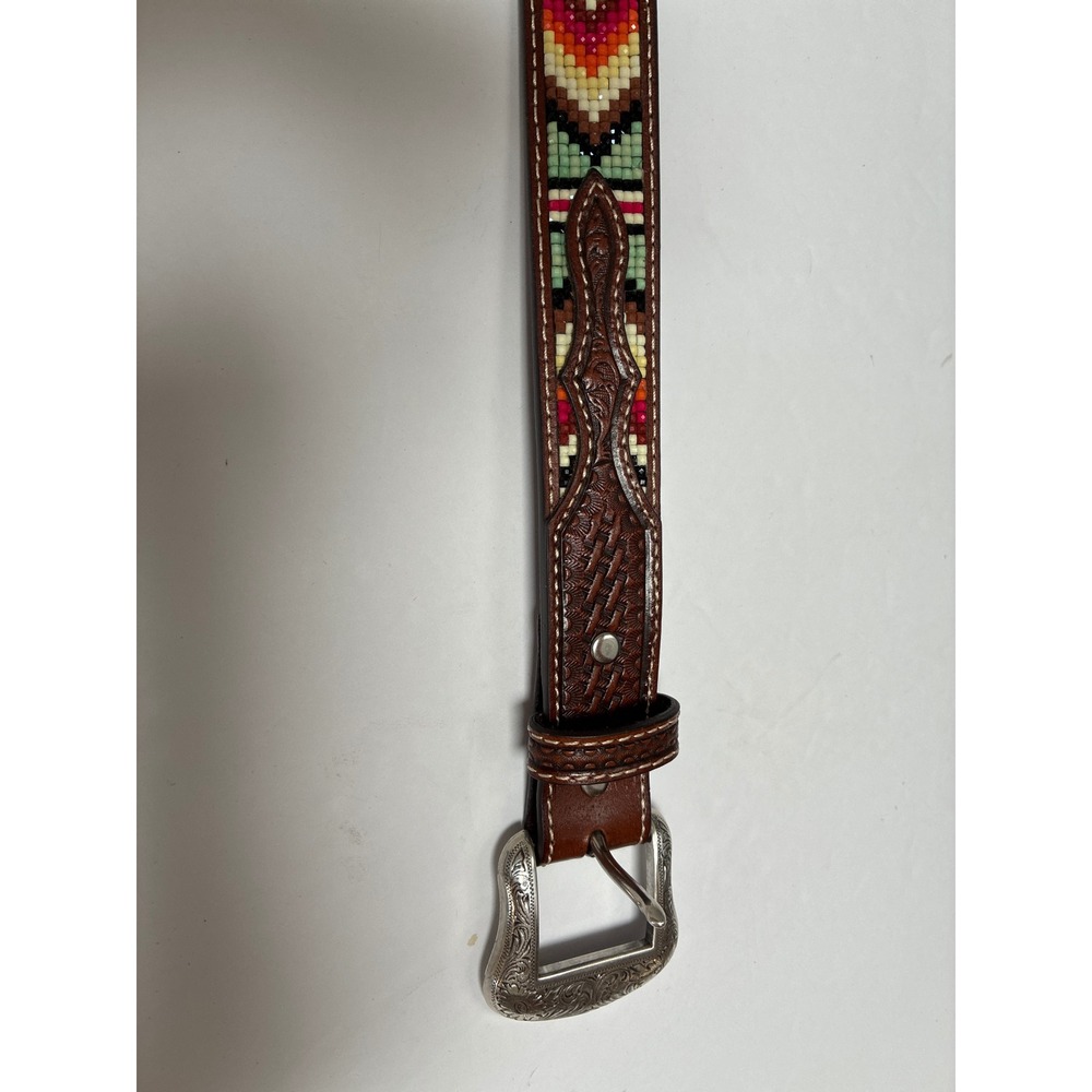 Nocona Brown Leather Beaded Southwestern Western Belt N4441108 Size 22 - Picture 4 of 7